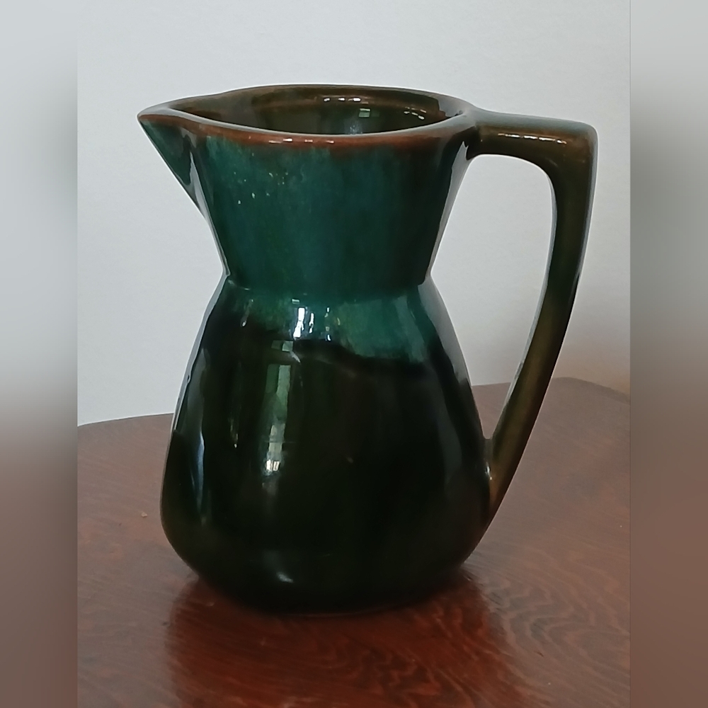 Vintage Art Pottery Teal Green Brown Small Pitcher Creamer Jug Miniature